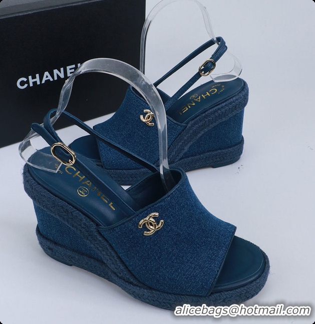Good Quality Chanel Sandals Washed Denim Blue 6080208