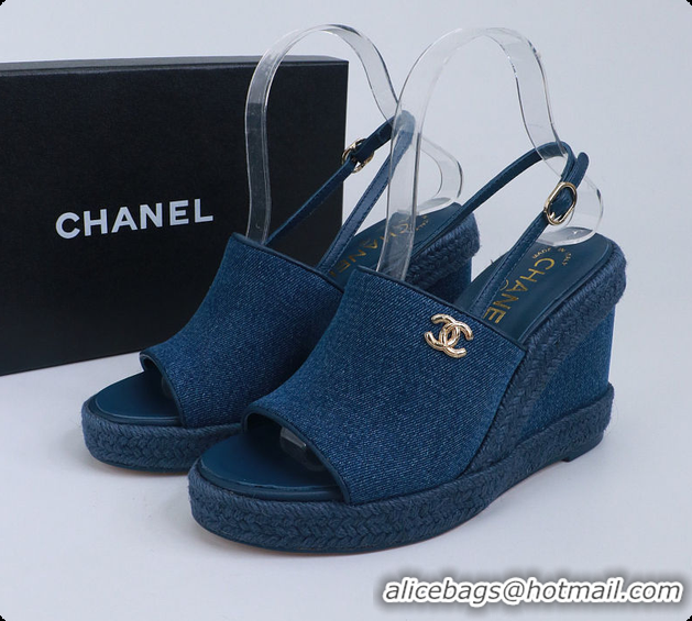 Good Quality Chanel Sandals Washed Denim Blue 6080208