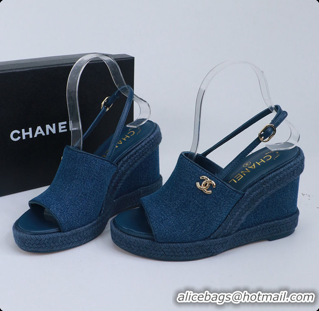 Good Quality Chanel Sandals Washed Denim Blue 6080208
