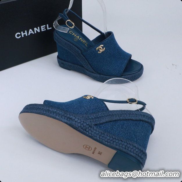 Good Quality Chanel Sandals Washed Denim Blue 6080208