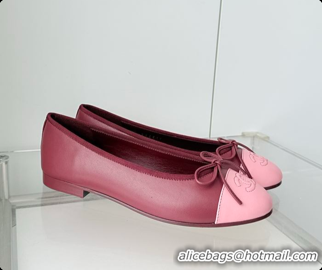 Top Grade Chanel Ballet flats Lambskin Burgundy & Pink 6080210