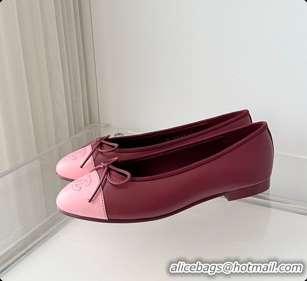 Top Grade Chanel Ballet flats Lambskin Burgundy & Pink 6080210