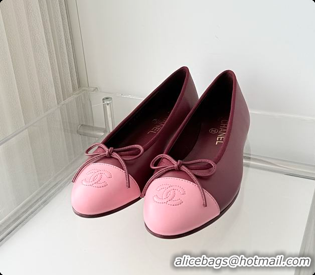 Top Grade Chanel Ballet flats Lambskin Burgundy & Pink 6080210