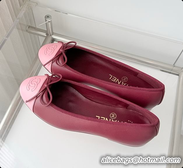 Top Grade Chanel Ballet flats Lambskin Burgundy & Pink 6080210