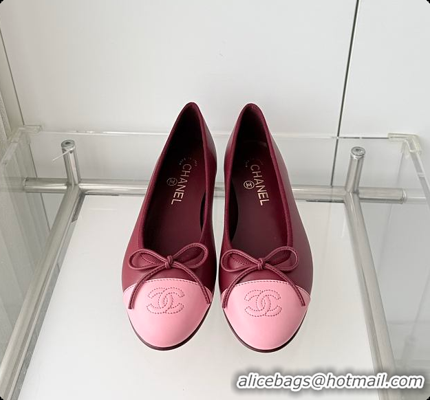 Top Grade Chanel Ballet flats Lambskin Burgundy & Pink 6080210
