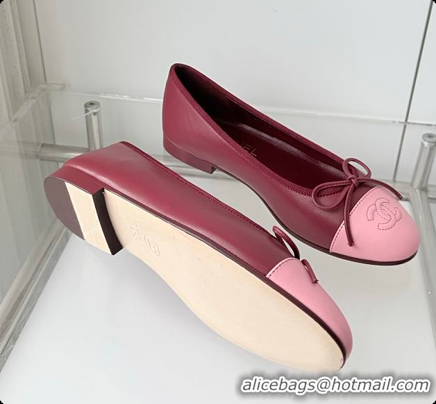 Top Grade Chanel Ballet flats Lambskin Burgundy & Pink 6080210