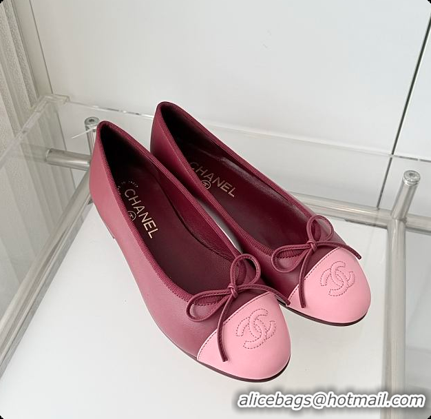 Top Grade Chanel Ballet flats Lambskin Burgundy & Pink 6080210
