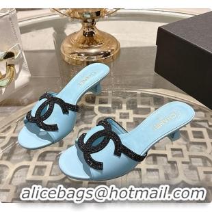 Grade Quality Chanel Mules Lambskin Baby Blue & Black 6080214