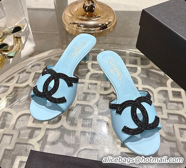 Grade Quality Chanel Mules Lambskin Baby Blue & Black 6080214