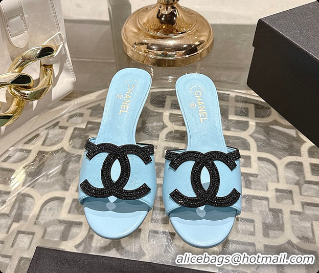 Grade Quality Chanel Mules Lambskin Baby Blue & Black 6080214