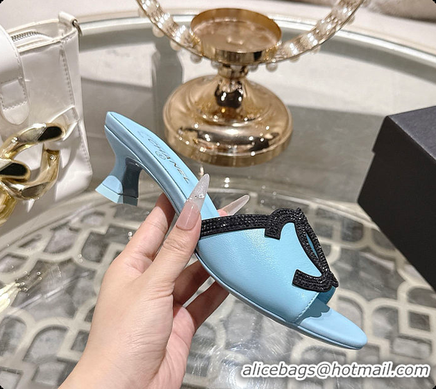 Grade Quality Chanel Mules Lambskin Baby Blue & Black 6080214