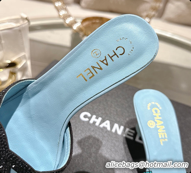 Grade Quality Chanel Mules Lambskin Baby Blue & Black 6080214