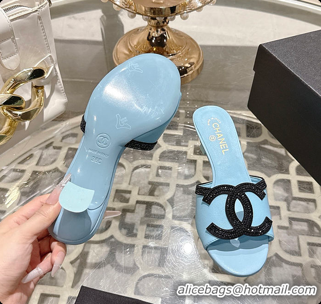 Grade Quality Chanel Mules Lambskin Baby Blue & Black 6080214