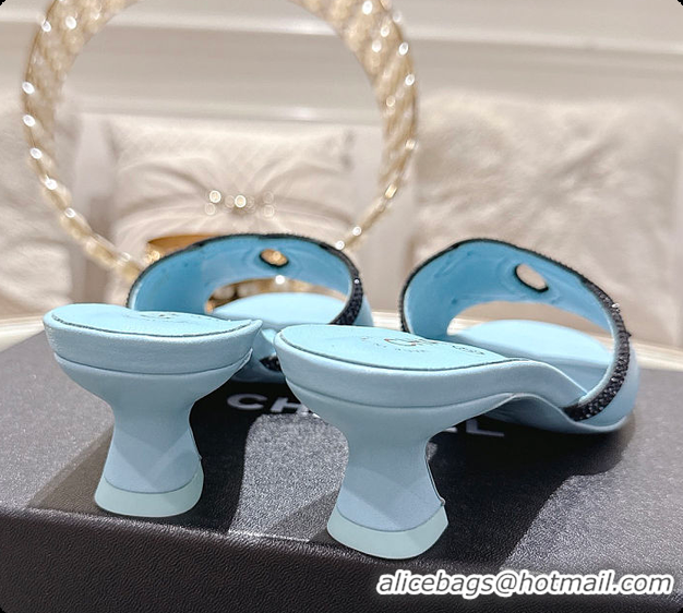 Grade Quality Chanel Mules Lambskin Baby Blue & Black 6080214