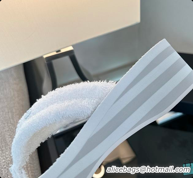 Stylish Chanel White Fabric Thongs Wedge Sandals 6080215
