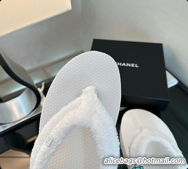 Stylish Chanel White Fabric Thongs Wedge Sandals 6080215