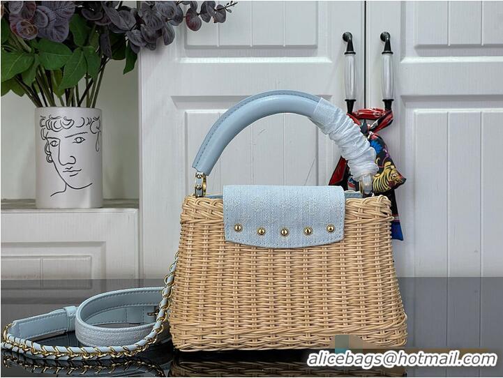 Luxury Cheap Louis Vuitton Capucines Mini Bag Sky Denim Rattan and Denim M26005 2026