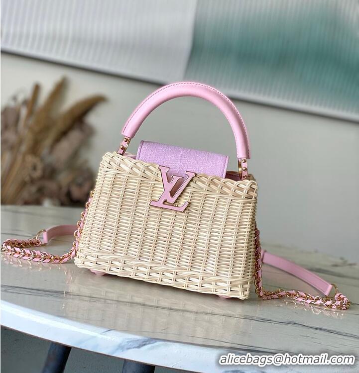 Top Quality Louis Vuitton Capucines Mini Washed Pink Rattan and Denim M26005 2026