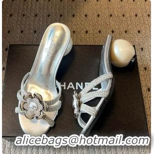 Good Looking Chanel Rhinestone Flower Pearl Sandals Silver 7cm 6080301