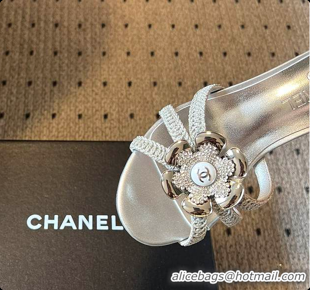 Good Looking Chanel Rhinestone Flower Pearl Sandals Silver 7cm 6080301