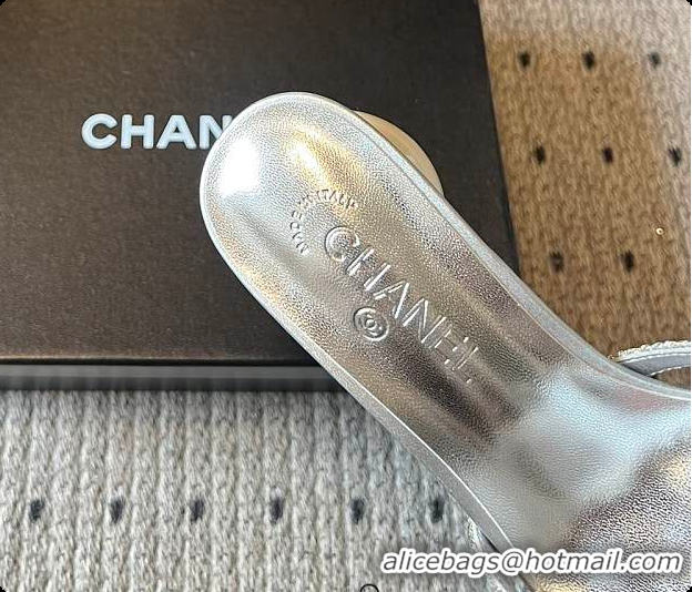 Good Looking Chanel Rhinestone Flower Pearl Sandals Silver 7cm 6080301