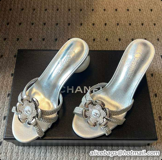 Good Looking Chanel Rhinestone Flower Pearl Sandals Silver 7cm 6080301