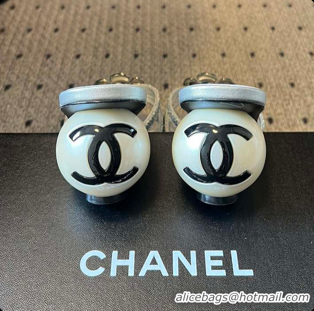 Good Looking Chanel Rhinestone Flower Pearl Sandals Silver 7cm 6080301