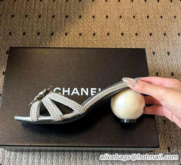 Good Looking Chanel Rhinestone Flower Pearl Sandals Silver 7cm 6080301