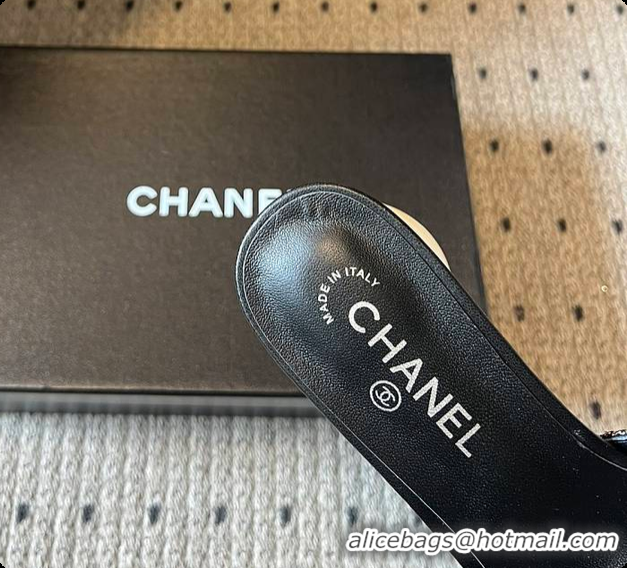 Big Discount Chanel Rhinestone Flower Pearl Sandals Black 7cm 6080301