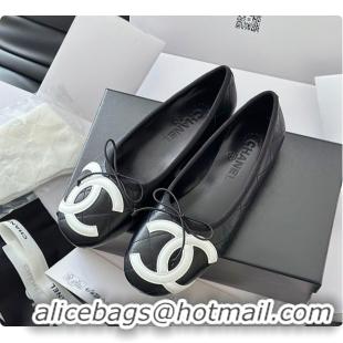 Top Design Chanel Ballet flats Lambskin Black & White 6080302
