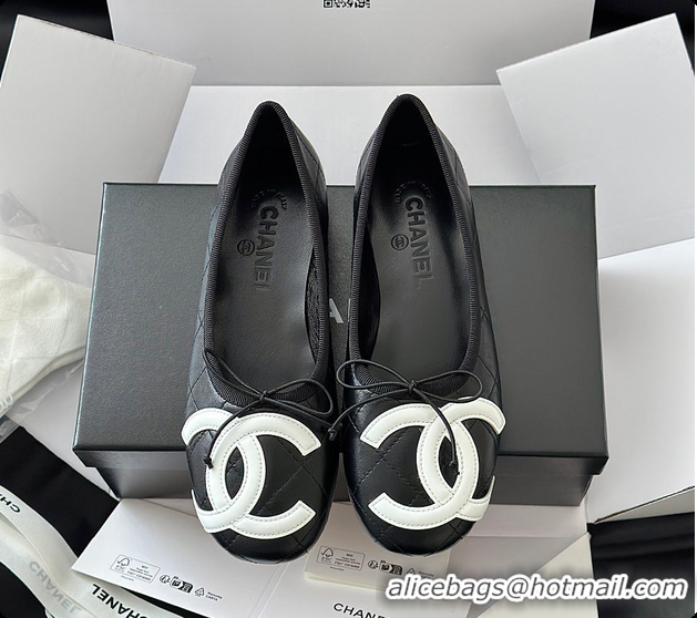 Top Design Chanel Ballet flats Lambskin Black & White 6080302