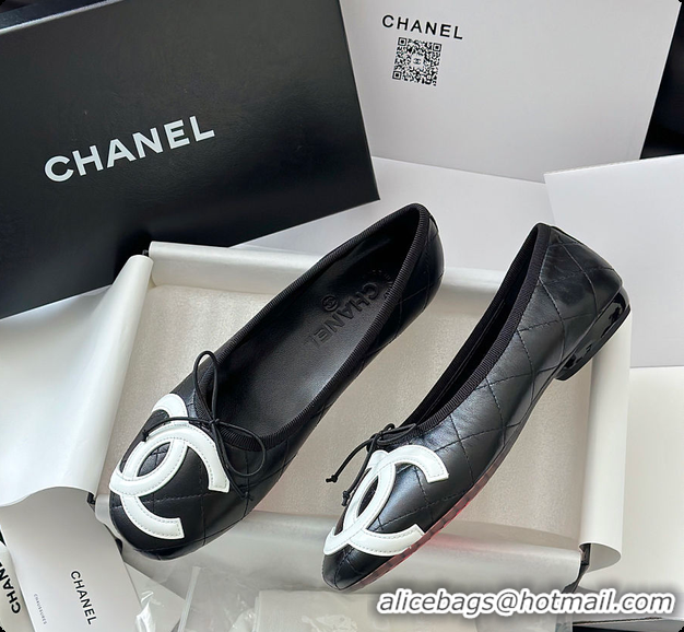 Top Design Chanel Ballet flats Lambskin Black & White 6080302