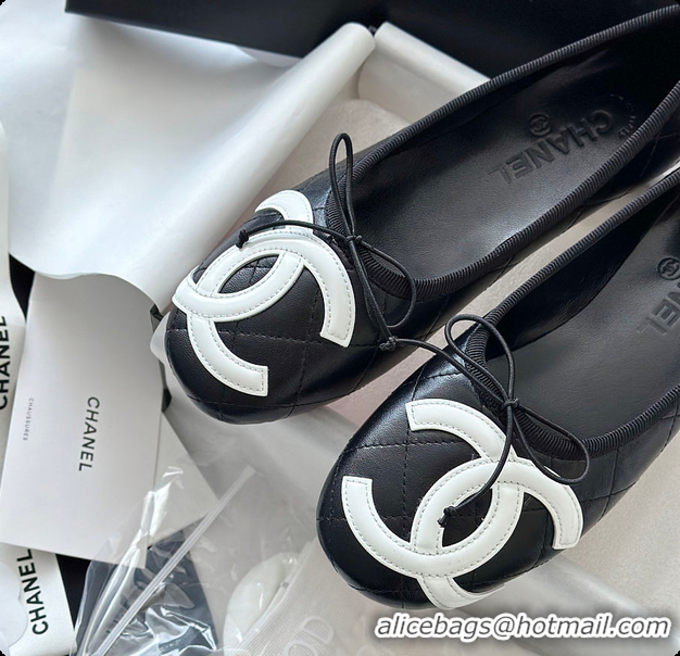 Top Design Chanel Ballet flats Lambskin Black & White 6080302