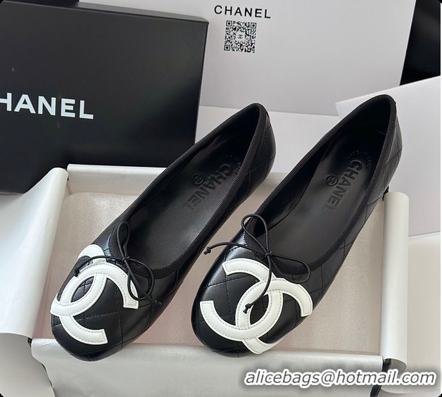 Top Design Chanel Ballet flats Lambskin Black & White 6080302
