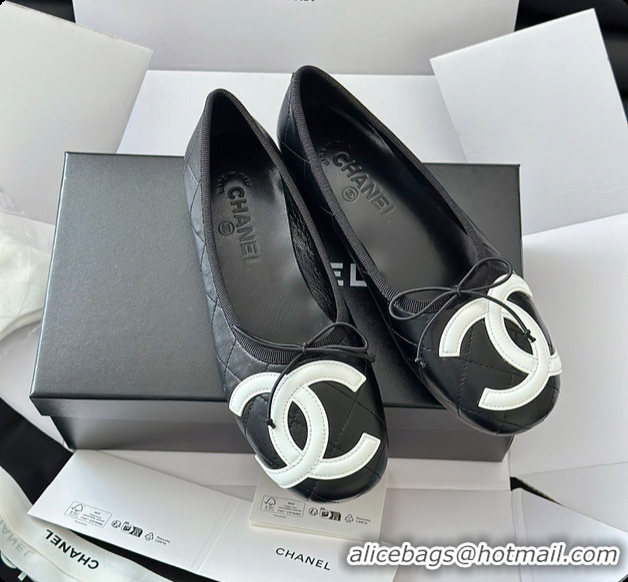 Top Design Chanel Ballet flats Lambskin Black & White 6080302