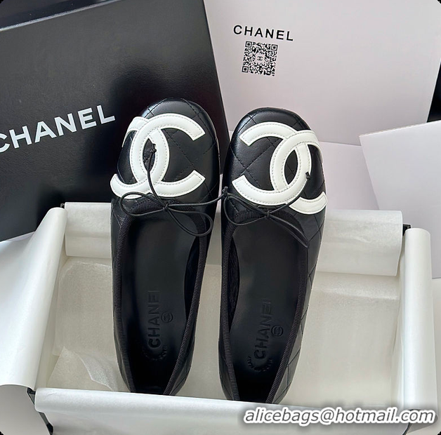 Top Design Chanel Ballet flats Lambskin Black & White 6080302