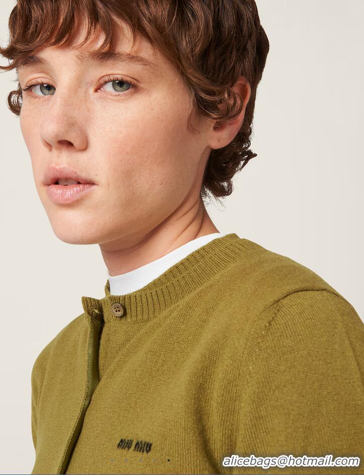 Big Discount Miu Miu Cashmere Knit Cardigan M0614 Fern Green 2026