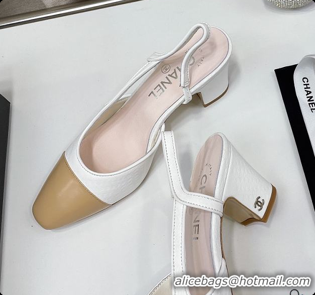 Perfect Chanel Slingback White Heels 6080307