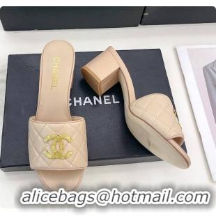 Top Grade Chanel Slipper Beigh 6cm 6080407