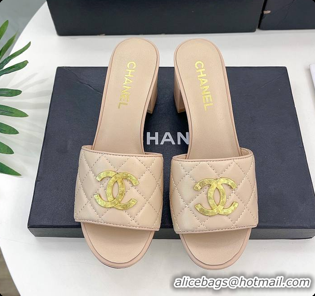 Top Grade Chanel Slipper Beigh 6cm 6080407