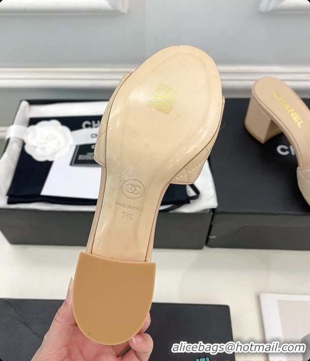 Top Grade Chanel Slipper Beigh 6cm 6080407
