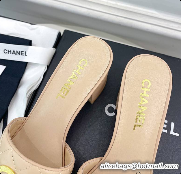 Top Grade Chanel Slipper Beigh 6cm 6080407