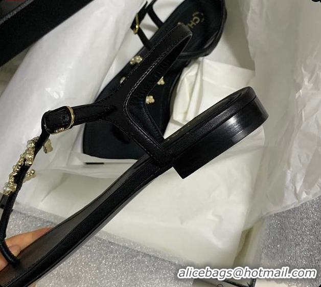Good Product Chanel Gold Pearl Leather Sandals 6080408
