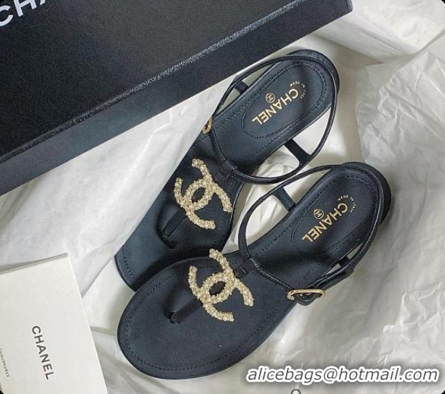 Good Product Chanel Gold Pearl Leather Sandals 6080408