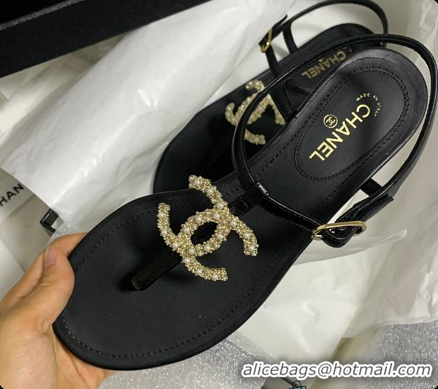Good Product Chanel Gold Pearl Leather Sandals 6080408