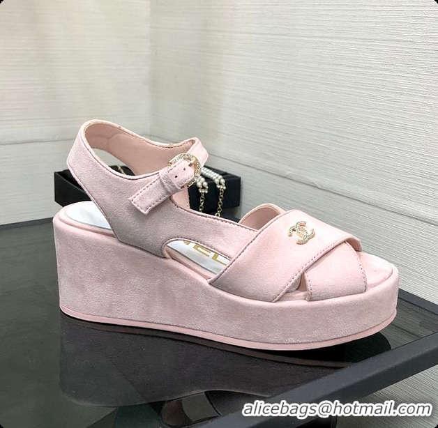 Stylish Chanel Sandals Velvet Pink 6080409