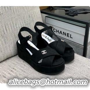 Best Grade Chanel Sandals Velvet Black 6080409