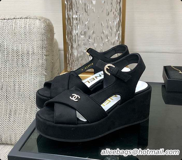 Best Grade Chanel Sandals Velvet Black 6080409