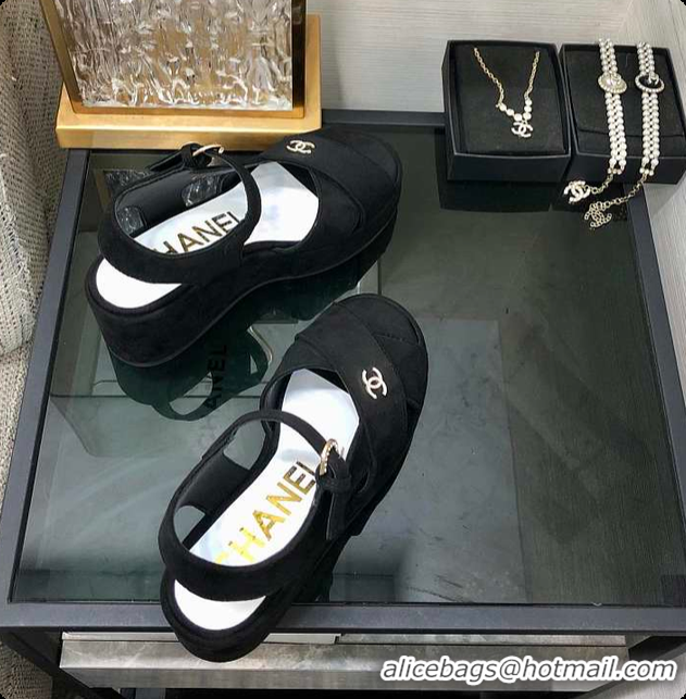 Best Grade Chanel Sandals Velvet Black 6080409