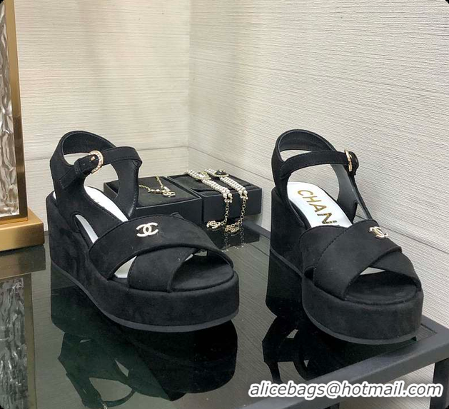 Best Grade Chanel Sandals Velvet Black 6080409